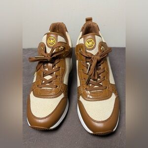 Michael Kors Crista Trainer Two-Tone wedge sneakers size 8.5 brown gold NEW